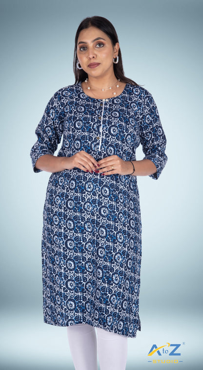 Bold Navy Blue Kurti with Circular Flower Design