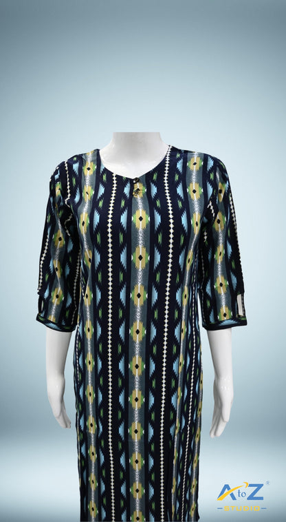 Contemporary Multi Black Kurti with Diamond and Triangle Prints