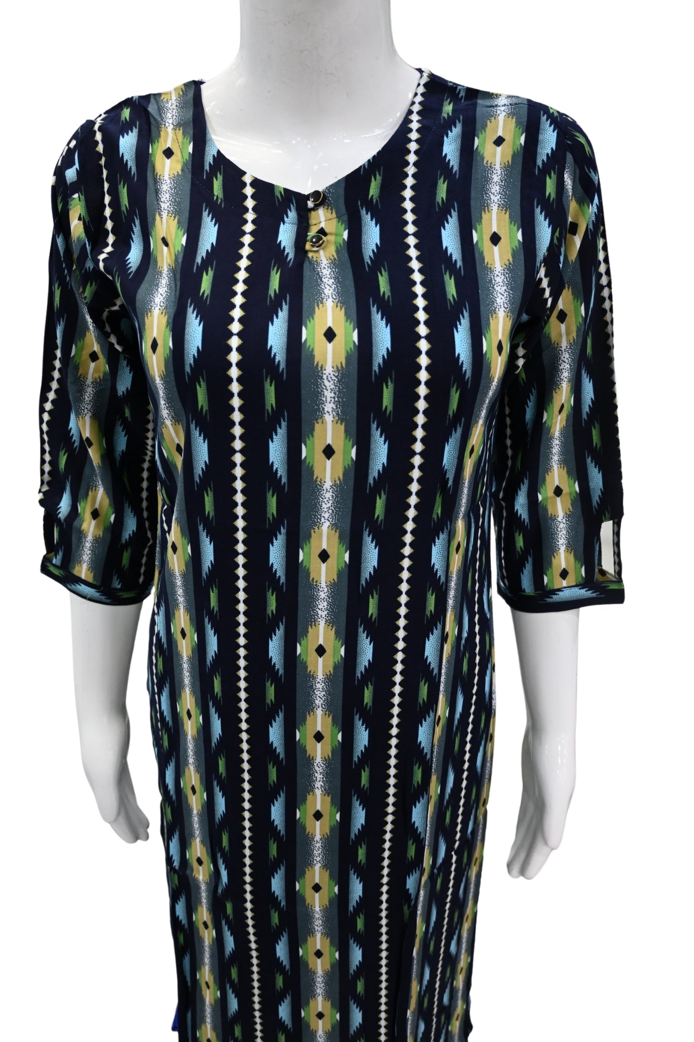 Contemporary Multi Black Kurti with Diamond and Triangle Prints