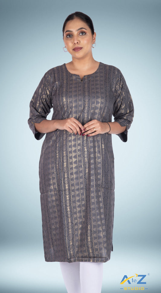 Sleek Grey Kurti with Geometric Lightning Bolt Designs