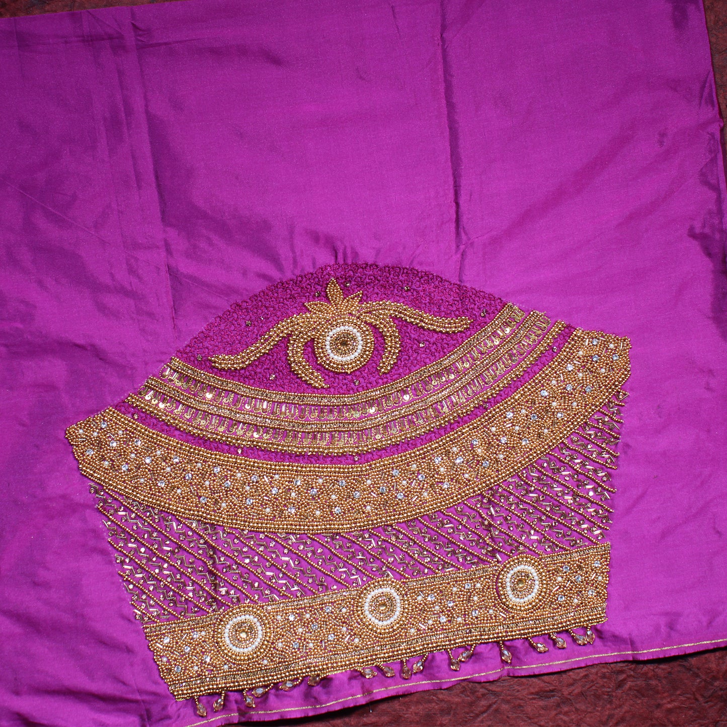 "Lavender Silk Designer Blouse with Pearl Medallion Handwork and Heavy Bridal Embroidery"