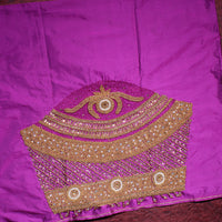"Lavender Silk Designer Blouse with Pearl Medallion Handwork and Heavy Bridal Embroidery"