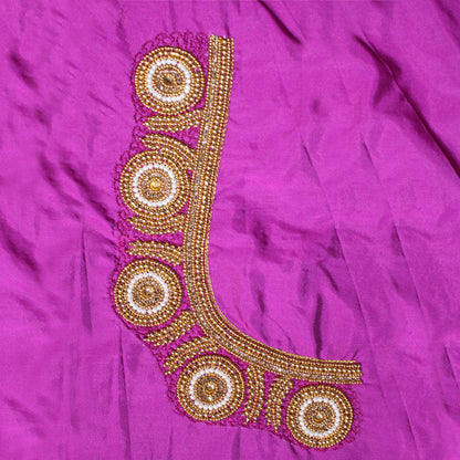 "Lavender Silk Designer Blouse with Pearl Medallion Handwork and Heavy Bridal Embroidery"