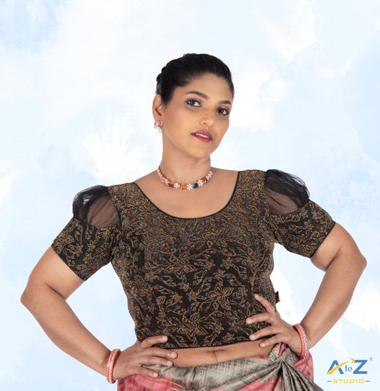 Black  Metallic Lycra Metallic Jacquard Blouse