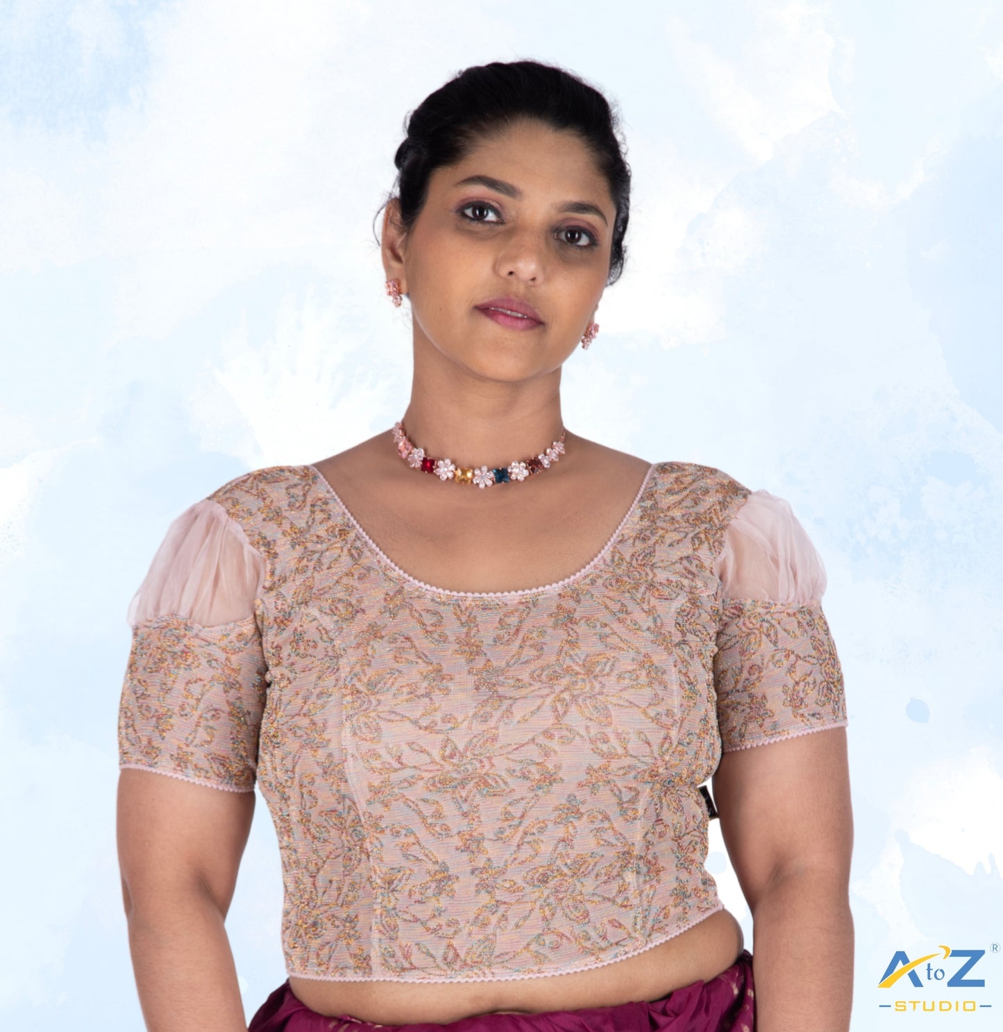 Cream  Metallic Lycra Metallic Jacquard Blouse