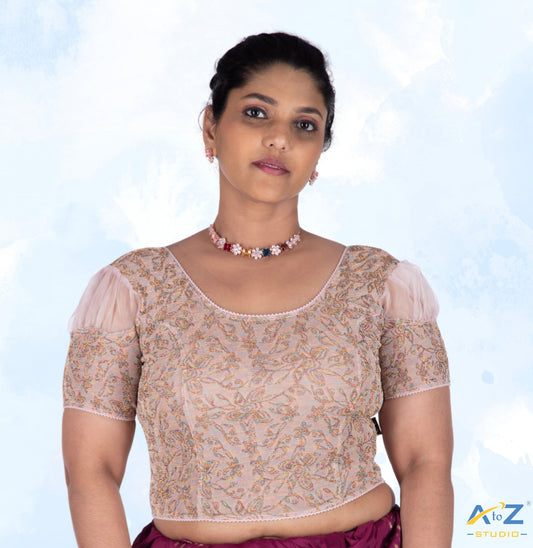 Cream  Metallic Lycra Metallic Jacquard Blouse