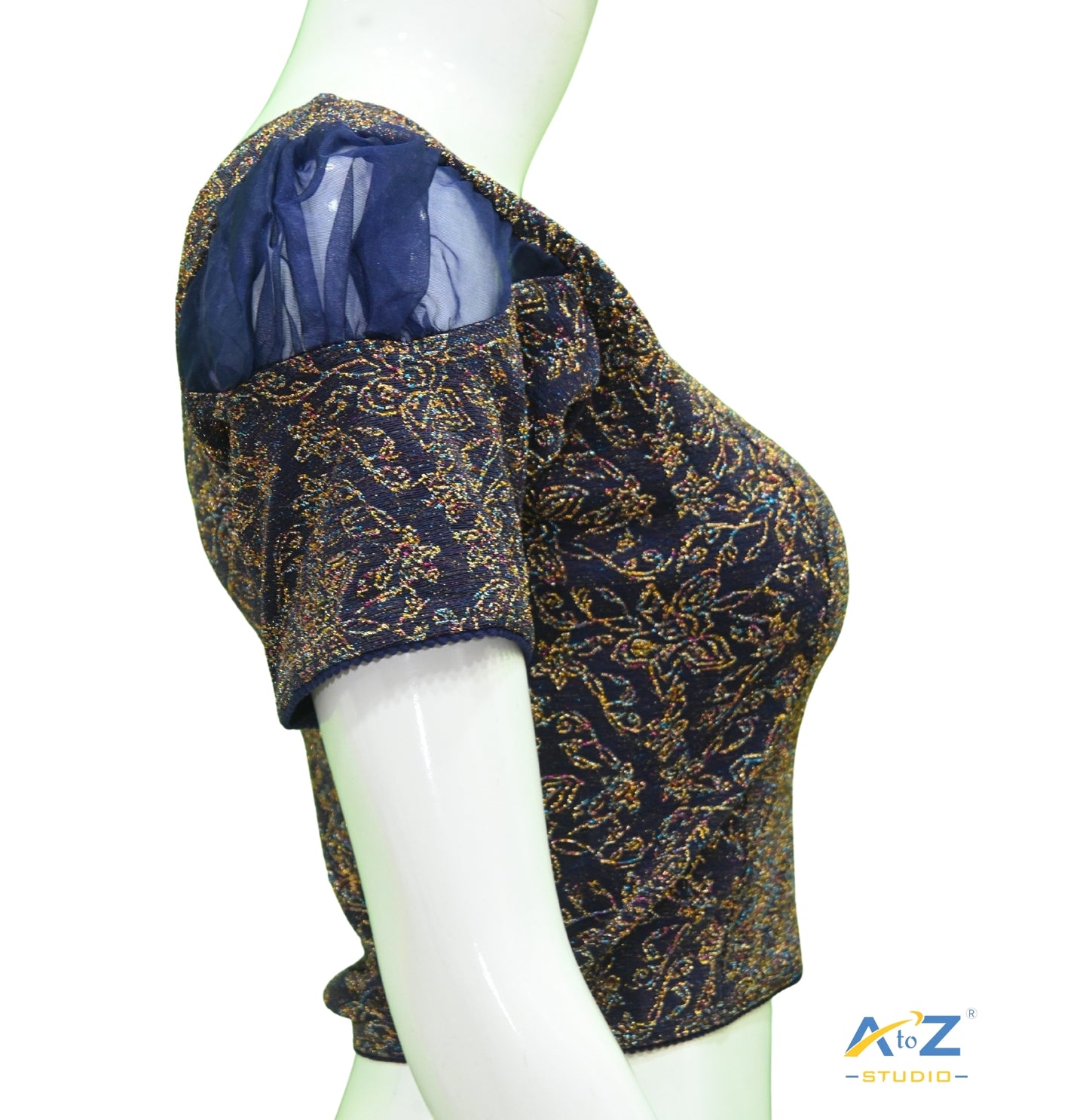 Navy Blue Metallic Lycra Metallic Jacquard Blouse