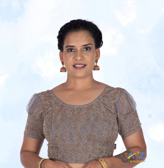 P Grey Metallic Lycra Metallic Jacquard Blouse