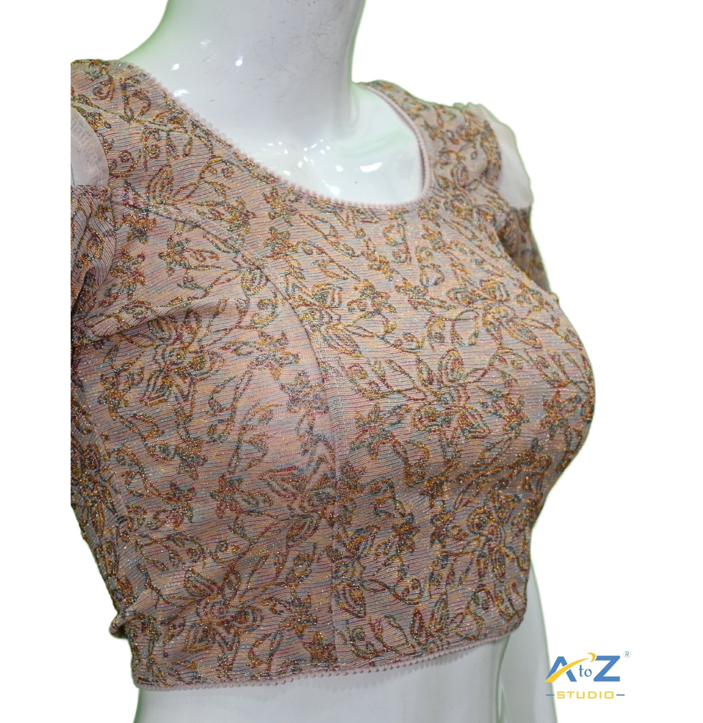 Rose Pink  Metallic Lycra Metallic Jacquard Blouse