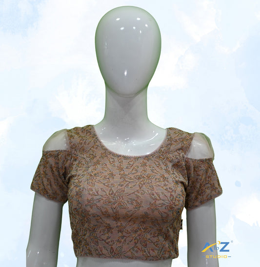 Rose Pink  Metallic Lycra Metallic Jacquard Blouse