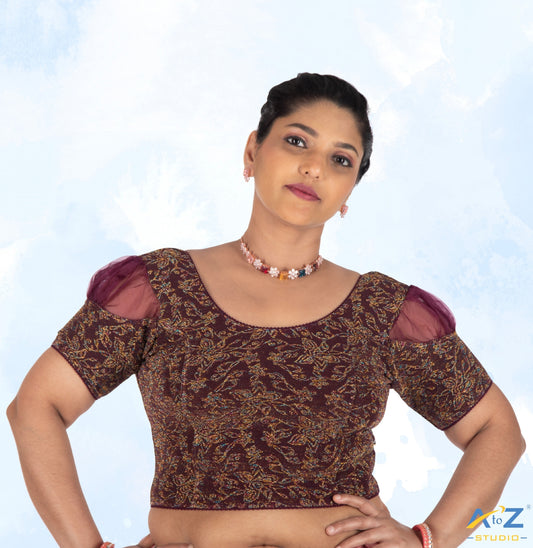 Wine Metallic Lycra Metallic Jacquard Blouse