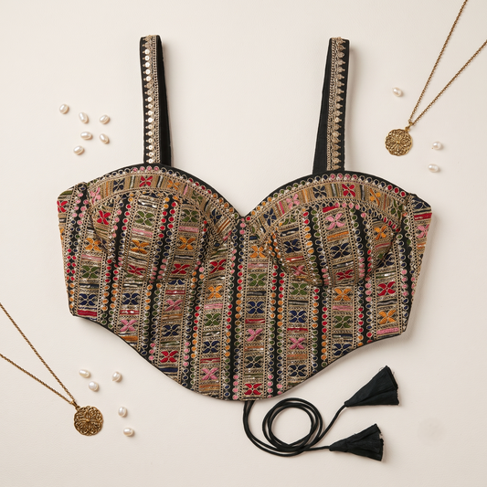 Kaleidoscope Hand-Embellished Corset Blouse