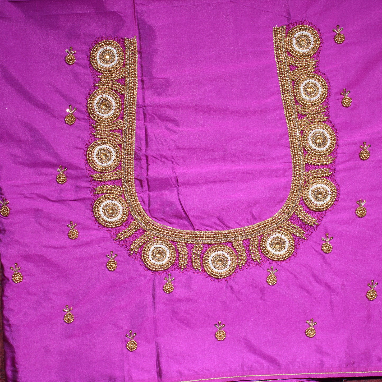"Lavender Silk Designer Blouse with Pearl Medallion Handwork and Heavy Bridal Embroidery"