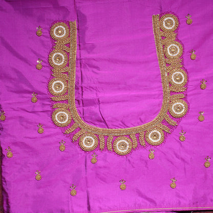 "Lavender Silk Designer Blouse with Pearl Medallion Handwork and Heavy Bridal Embroidery"