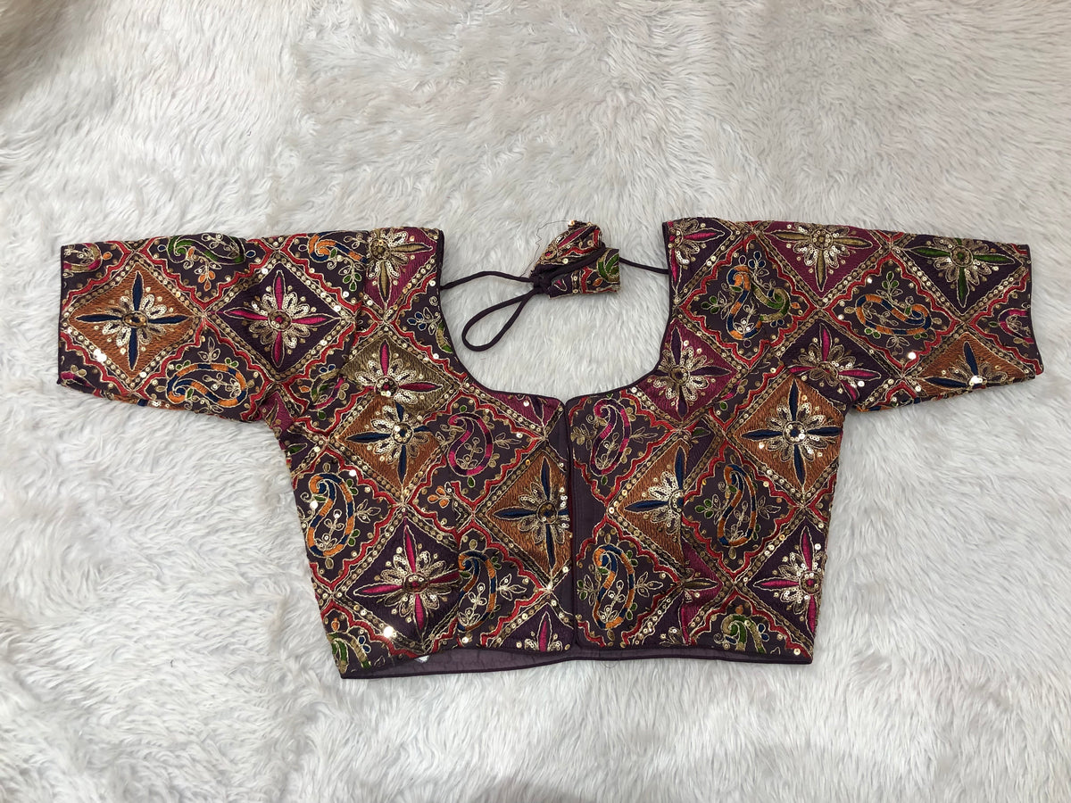 Multicolor Threadwork & Sequin Patchwork Blouse