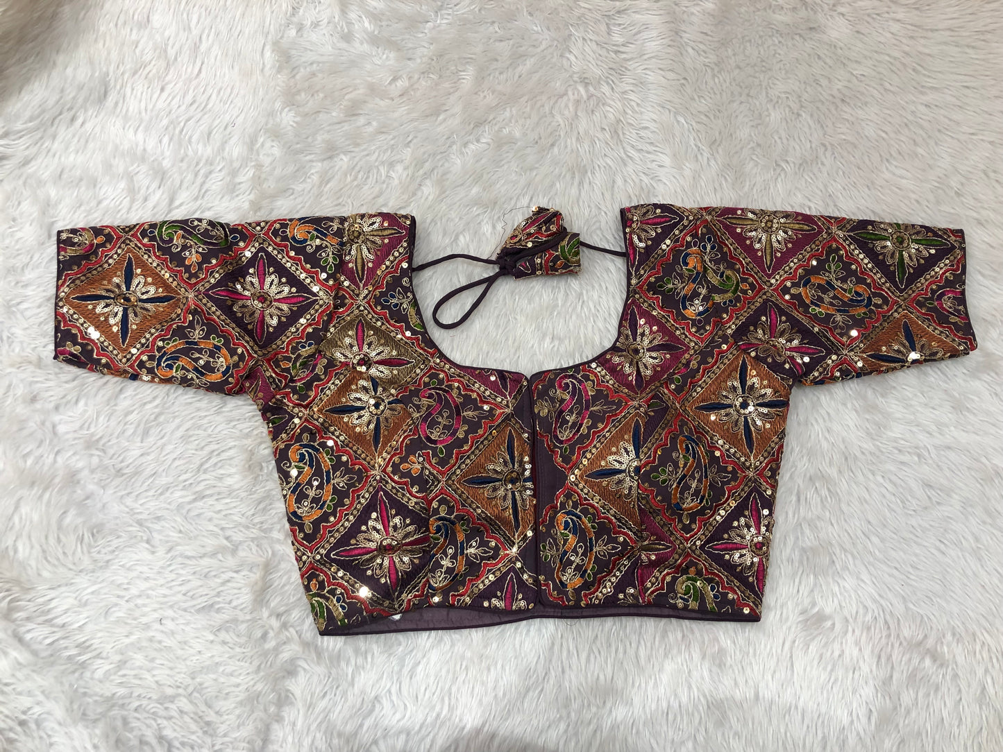 Multicolor Threadwork & Sequin Patchwork Blouse
