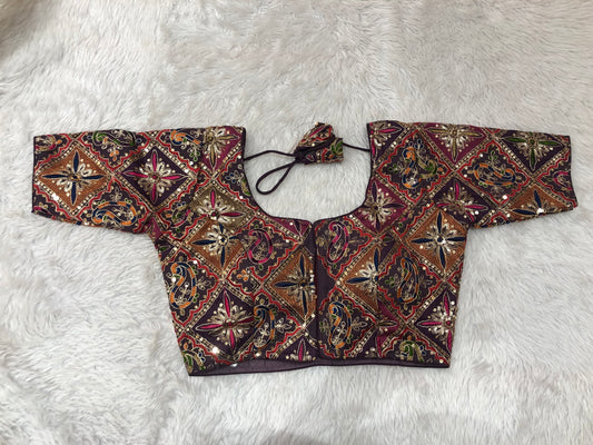 Multicolor Threadwork & Sequin Patchwork Blouse