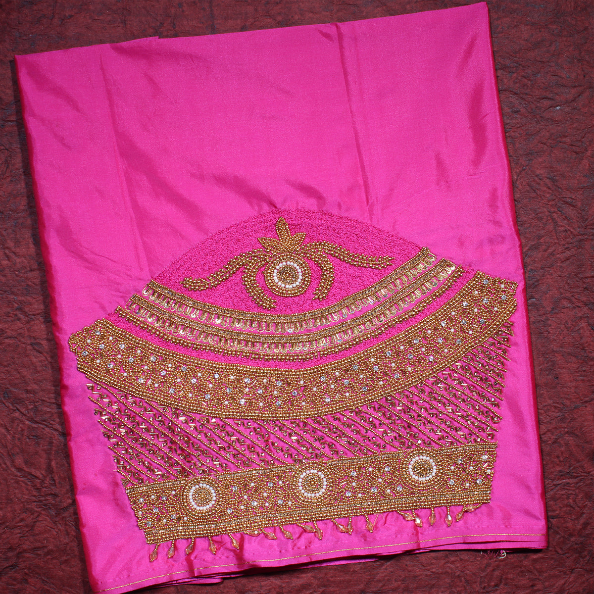 Royal Pink Silk Designer Blouse with Pearl, Crystal Hand Embroidery