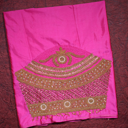 Royal Pink Silk Designer Blouse with Pearl, Crystal Hand Embroidery