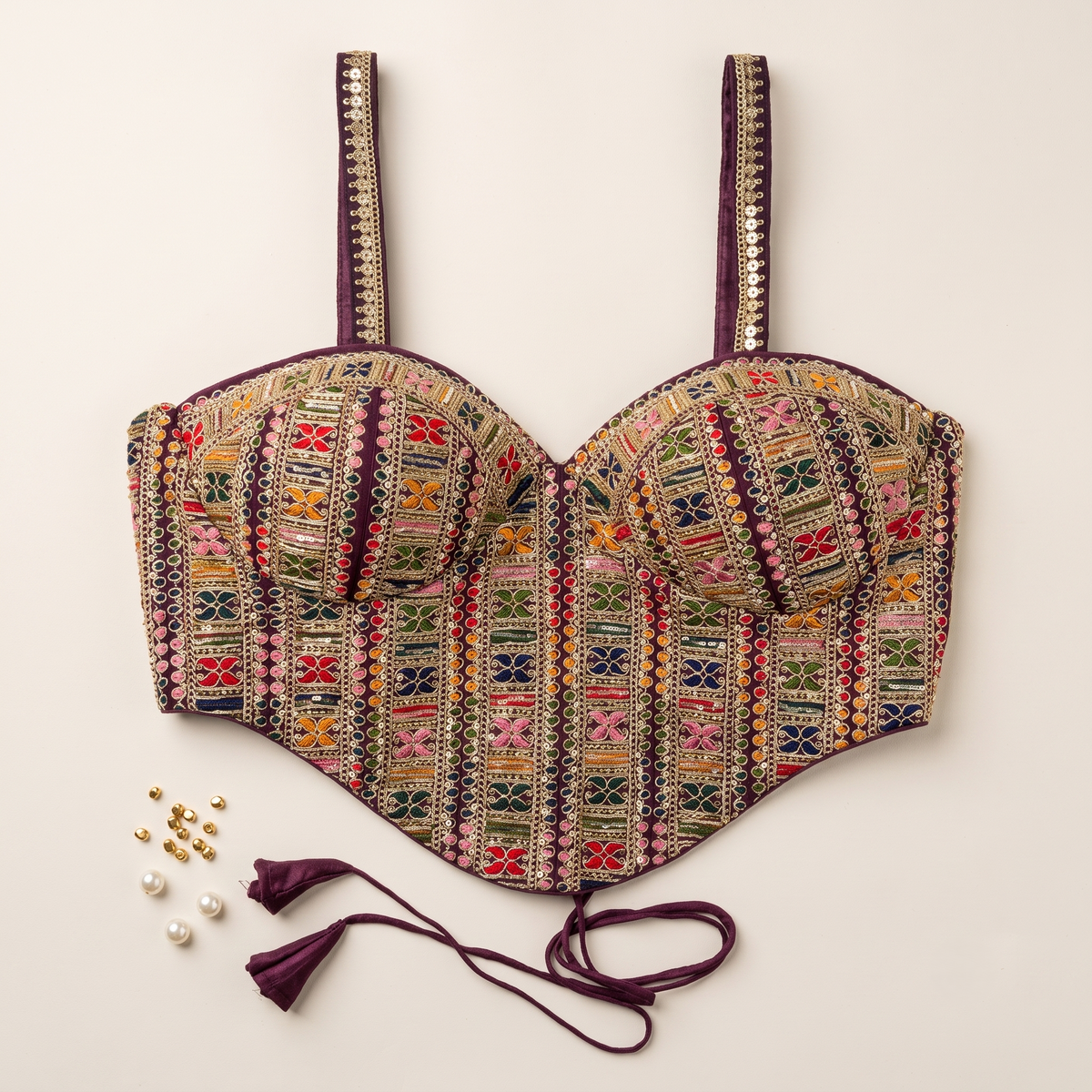 Artisan-Crafted Sweetheart Crop Top with Mirror Work