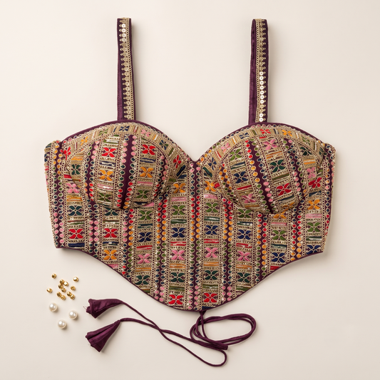Artisan-Crafted Sweetheart Crop Top with Mirror Work