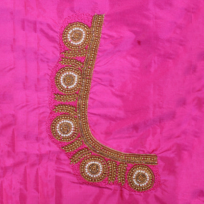 Royal Pink Silk Designer Blouse with Pearl, Crystal Hand Embroidery