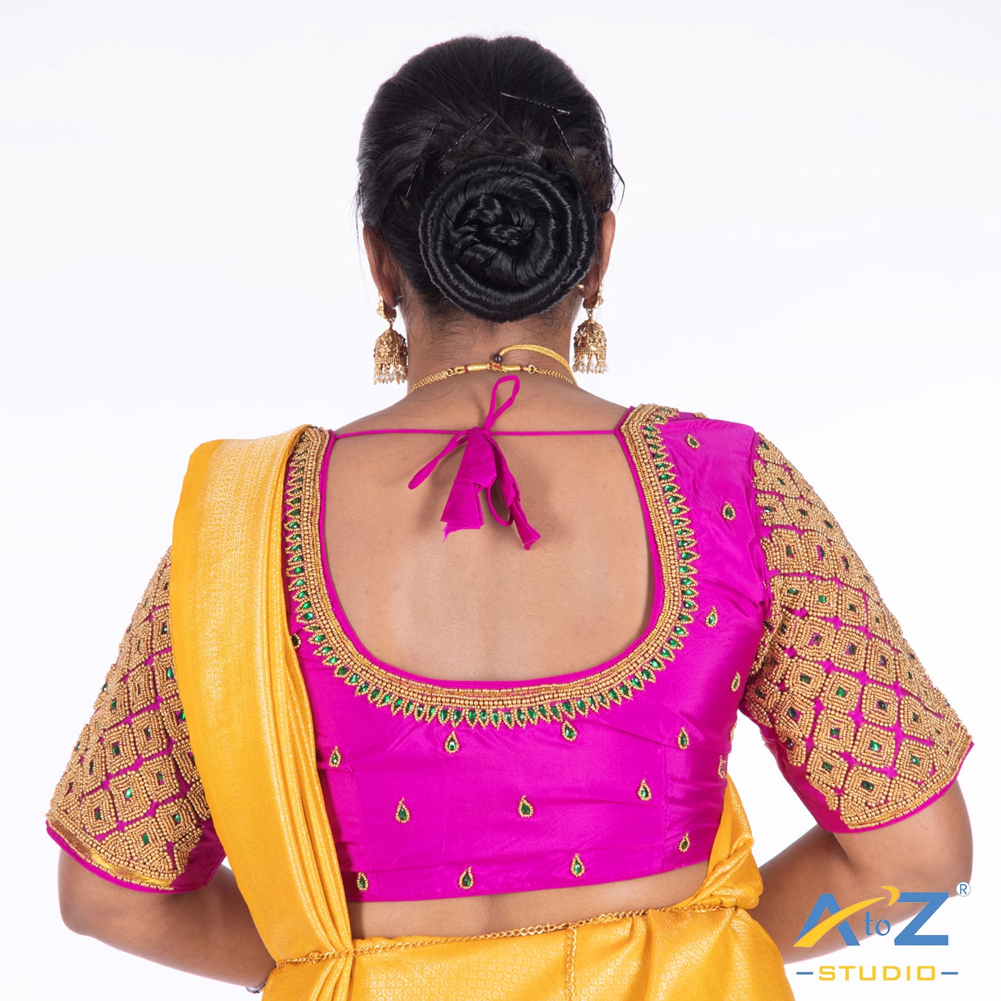 Bright pink Silk Cloth Blouse with Kite of chain Design
