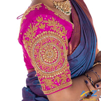 Fuchsia Silk  Blouse with Circle and kundan work Design