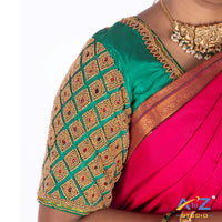 Light Rama Green Silk Cloth Blouse with Kite of chain Design