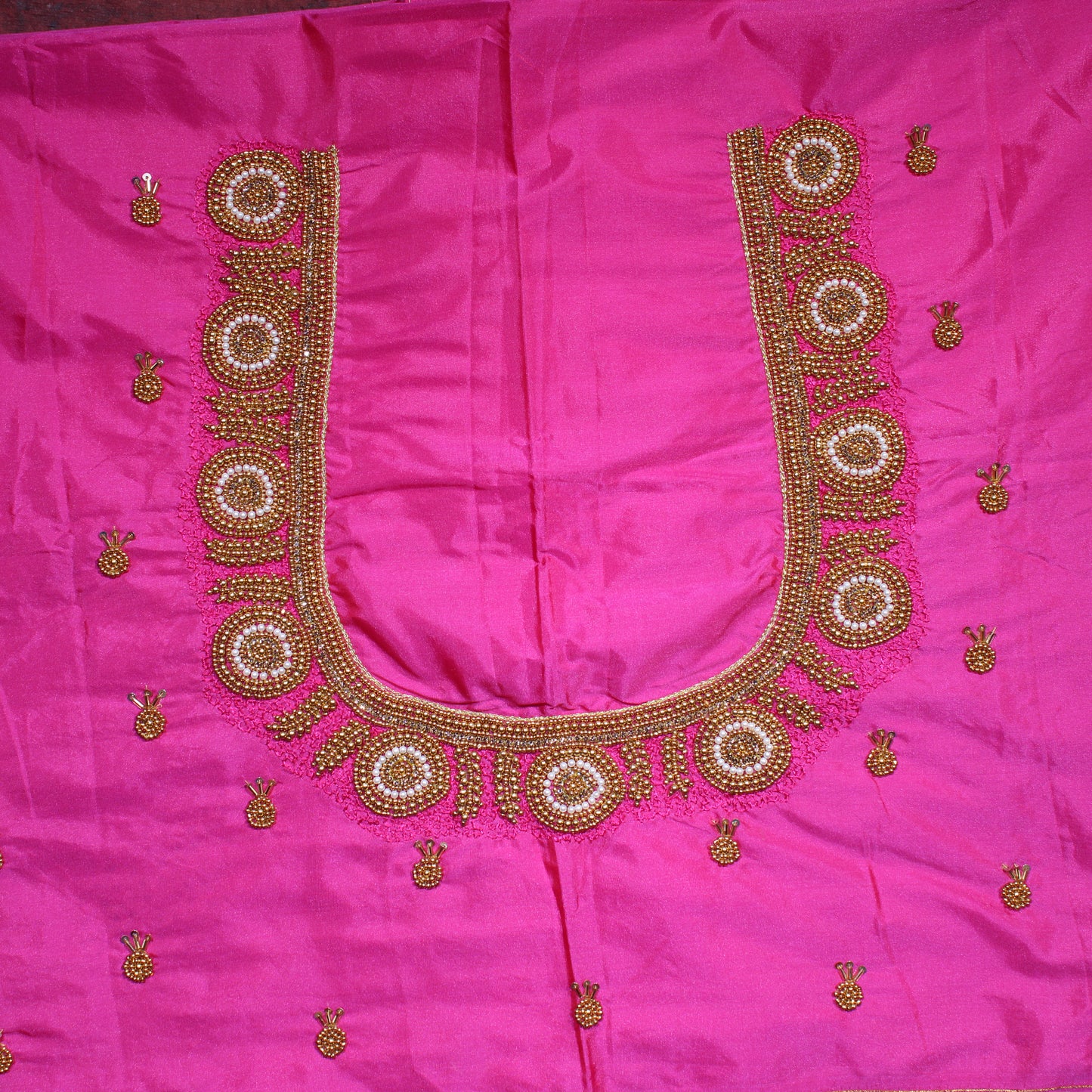 Royal Pink Silk Designer Blouse with Pearl, Crystal Hand Embroidery