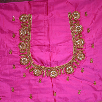 Royal Pink Silk Designer Blouse with Pearl, Crystal Hand Embroidery