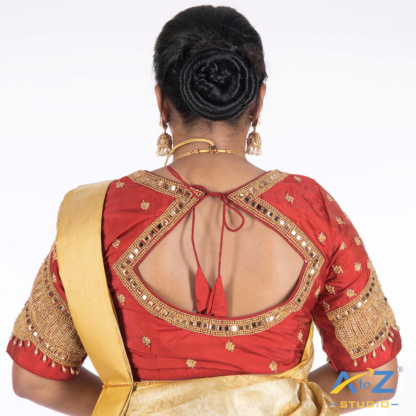 Magenta PInk Silk Cloth Blouse with Small peacock ,chain and mirror Design