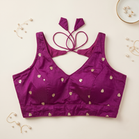 Elegant Purple Sequined Floral Motif Blouse with Tie-Back Latkan