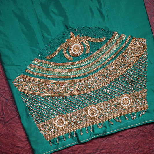 Emerald Green Heavy Handwork Silk Blouse with Pearl, Stone
