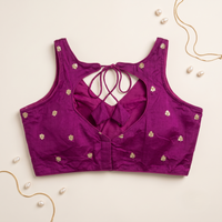 Elegant Purple Sequined Floral Motif Blouse with Tie-Back Latkan
