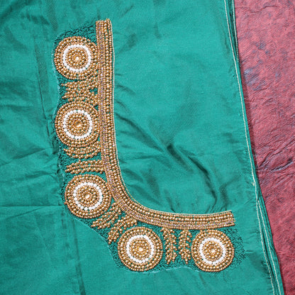 Emerald Green Heavy Handwork Silk Blouse with Pearl, Stone