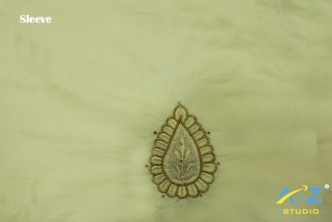Yellow Cream Silk Blouse Piece With Machine Work