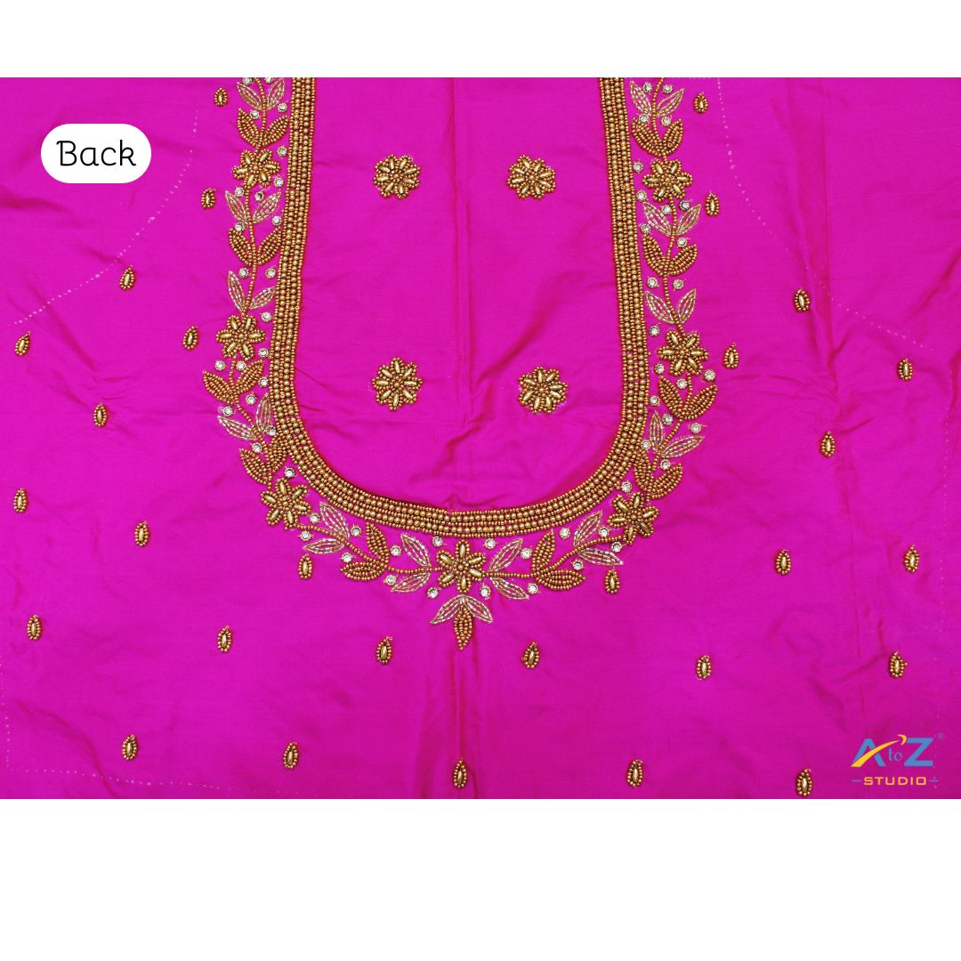 Bright Pink Silk Blouse Piece With Aari Work