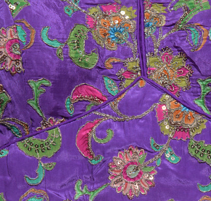 Purple Silk Blouse with Hand-Embroidered Dandiya Dancer Sleeves & Zardosi Work