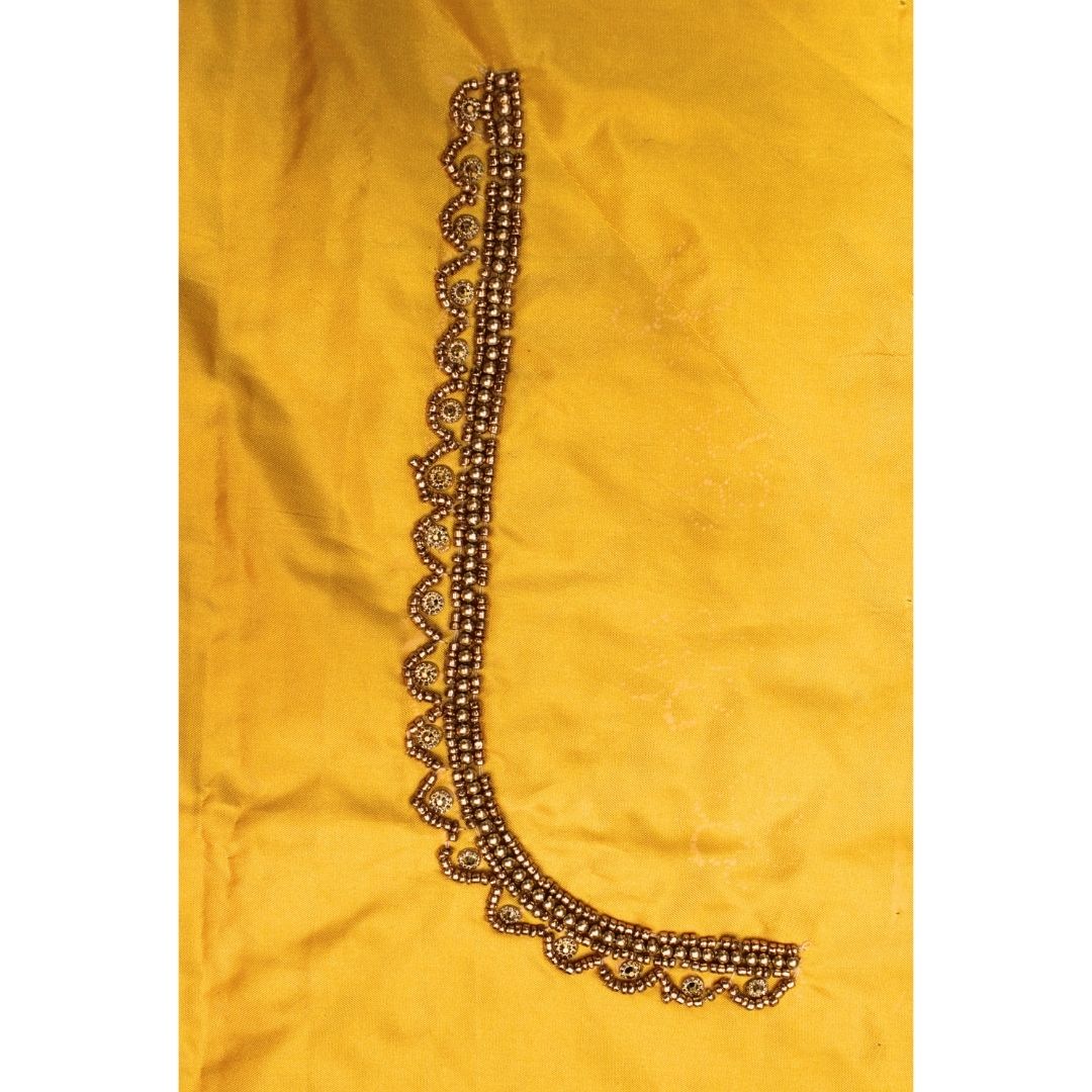 Yellow Silk Blouse Piece With Aari Work