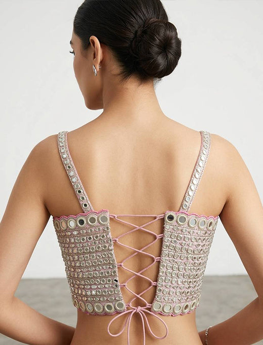 Blush Pink Mirror Work Designer Corset Blouse
