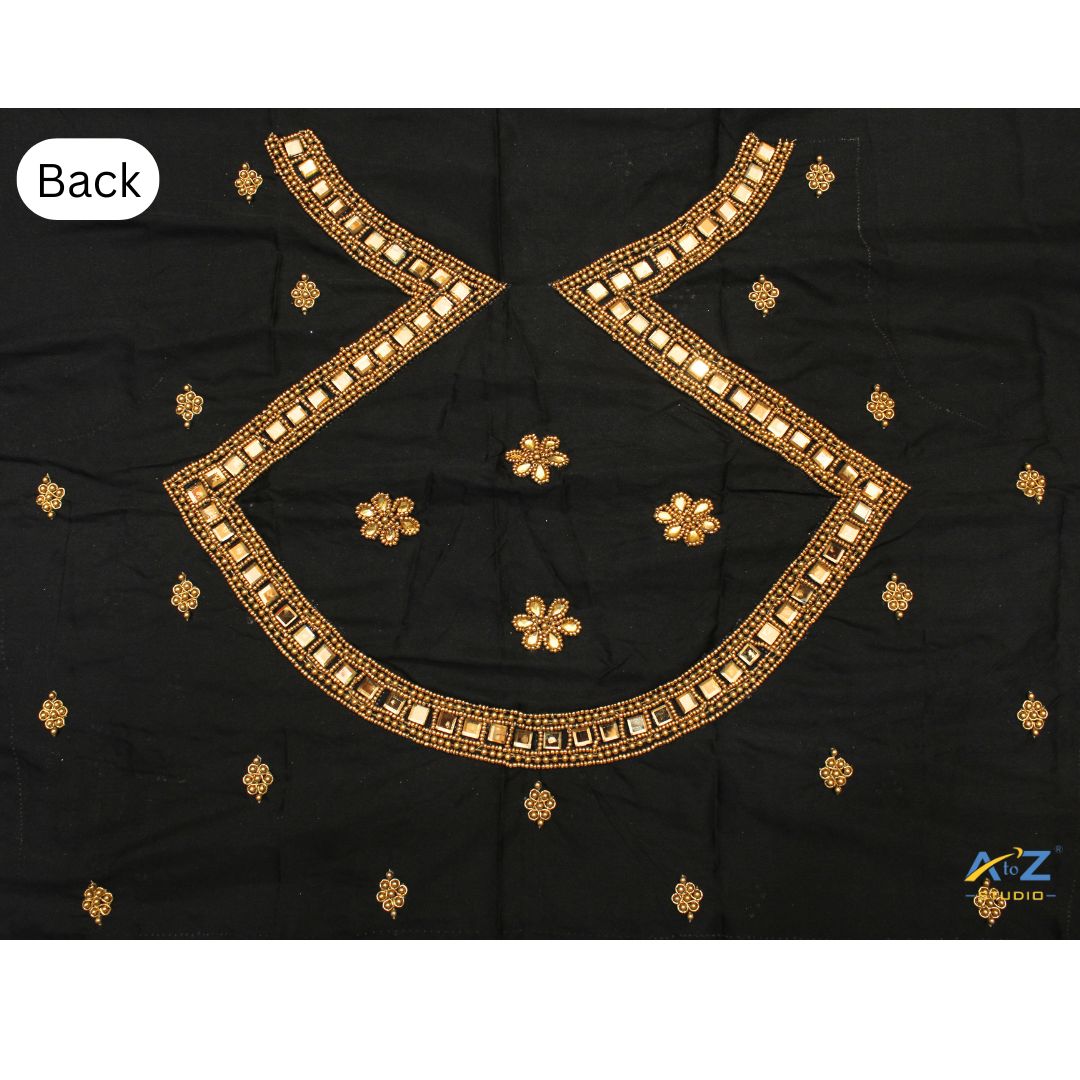 Black Silk Blouse Piece With Aari Work