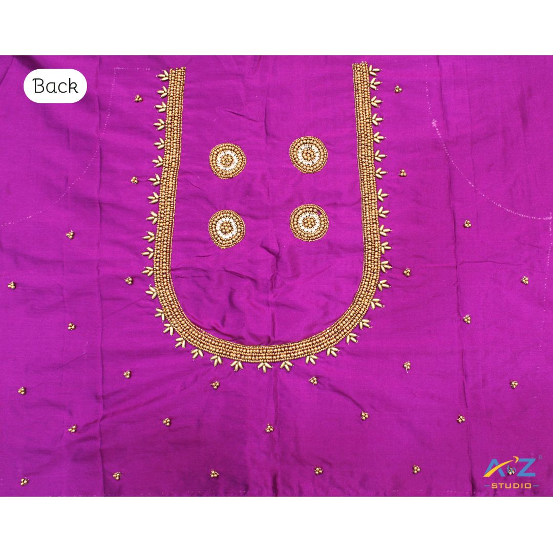 Luxury Purple Silk Blouse Piece With Aari Work