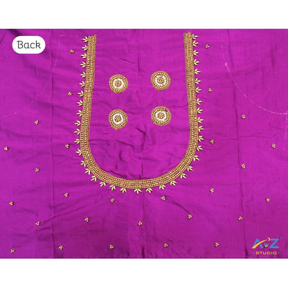Luxury Purple Silk Blouse Piece With Aari Work