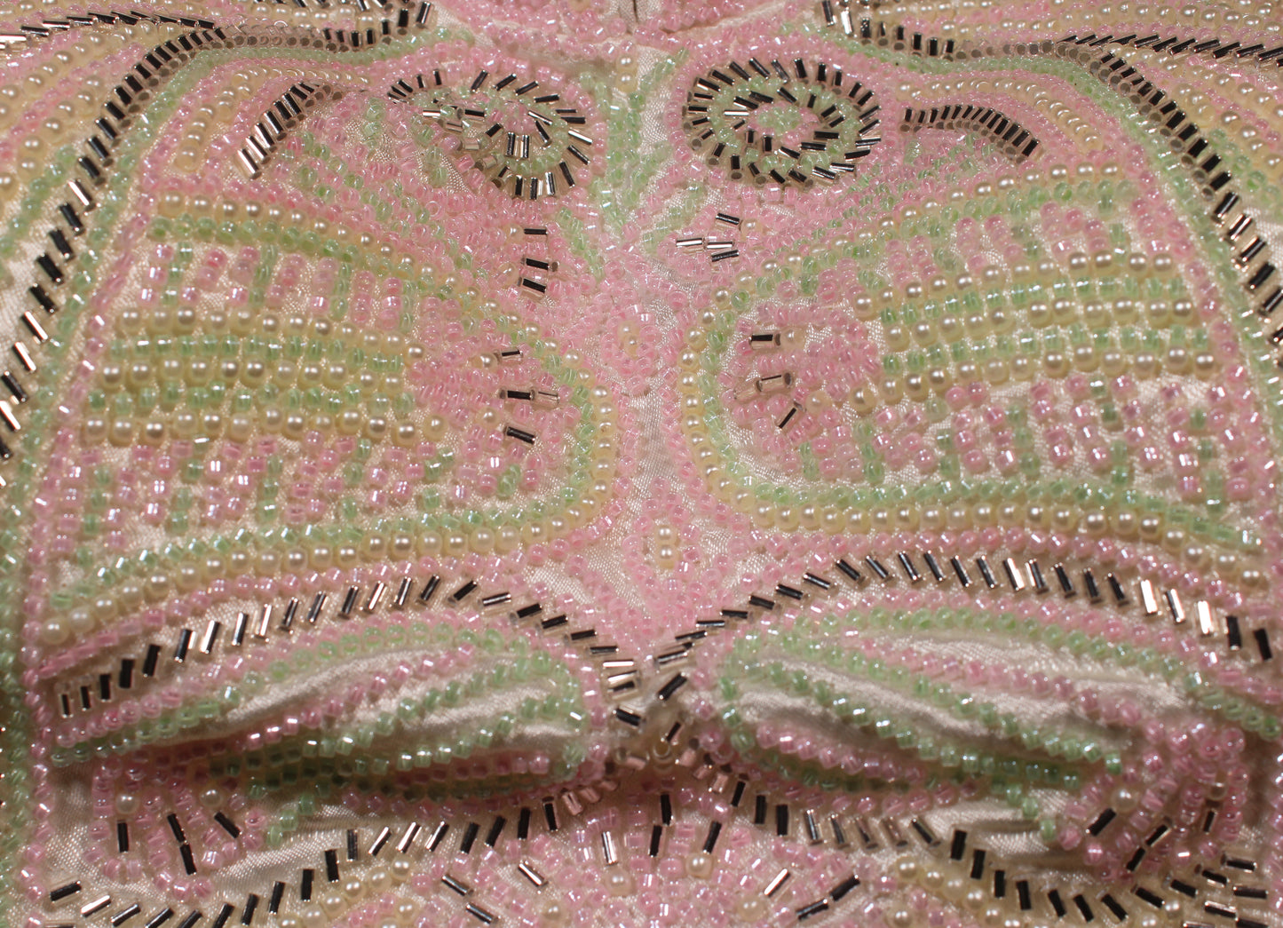 Pastel Pink and Mint Green Scalloped Wing Collar Blouse with Heavy Beadwork