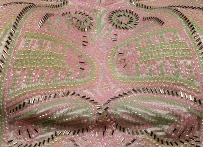 Pastel Pink and Mint Green Scalloped Wing Collar Blouse with Heavy Beadwork
