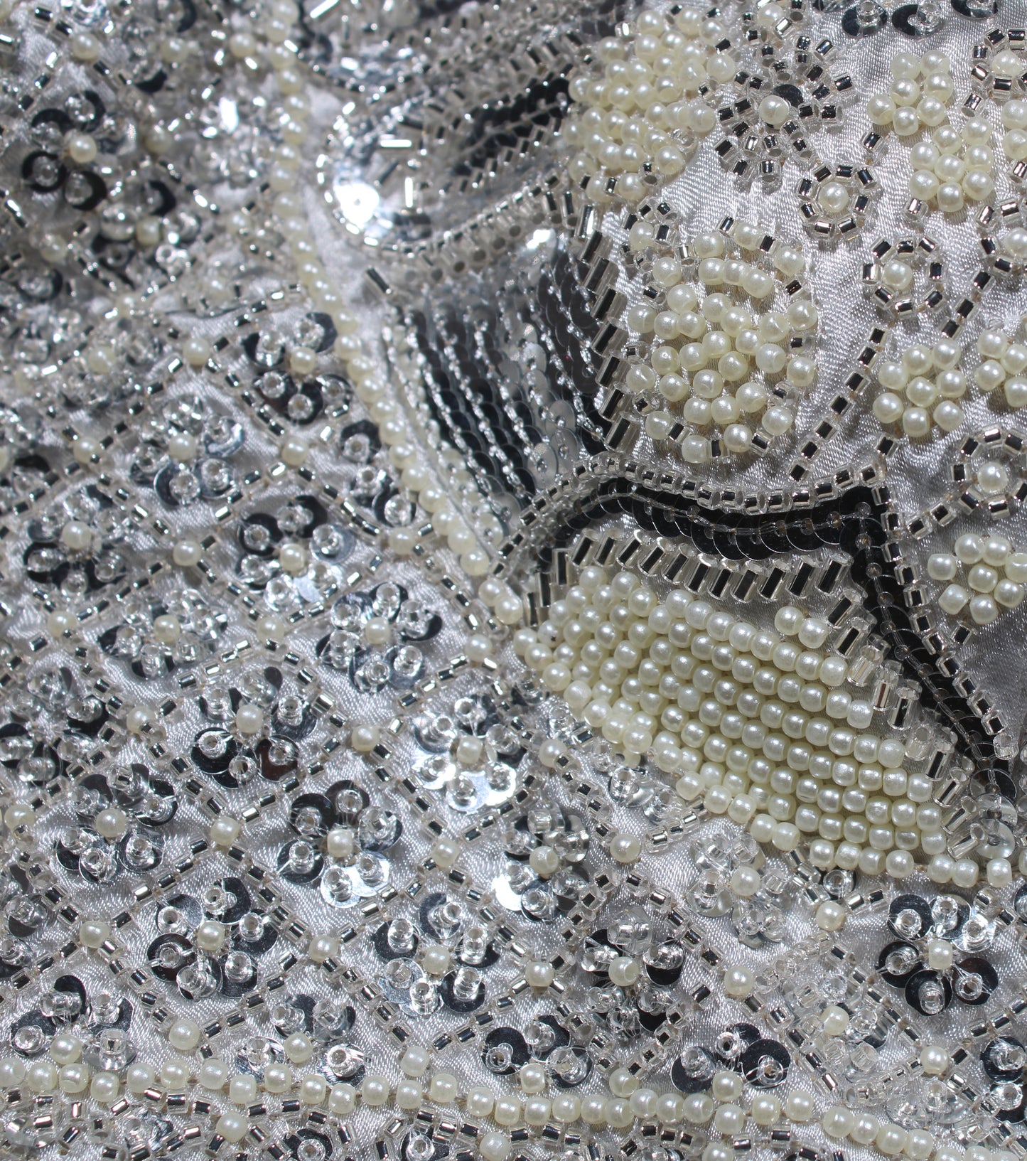 Silver Nude Hand-Embroidered Blouse with Delicate Sequin Borders