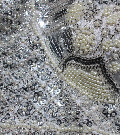 Silver Nude Hand-Embroidered Blouse with Delicate Sequin Borders