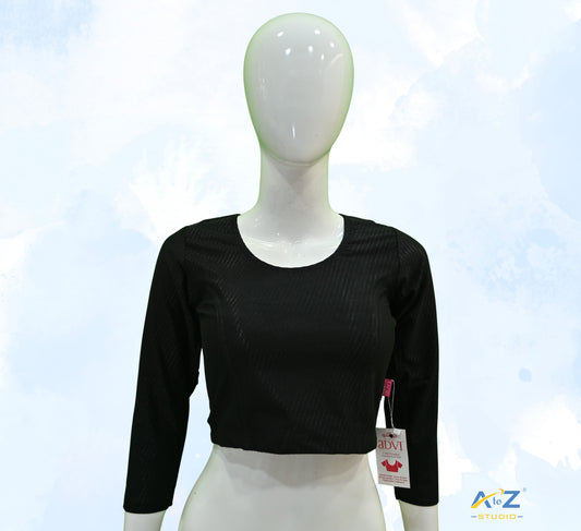 Black Cotton Lycra Blouse with Shiny Cross Lines