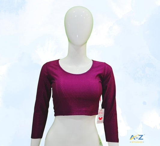 Magenta Cotton Lycra Blouse with Shiny Cross Lines